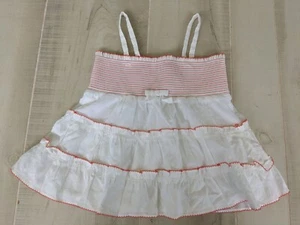 Janie and Jack Girls White Cotton Smock Top size 5 Orange Contrasting Stitching - Picture 1 of 6