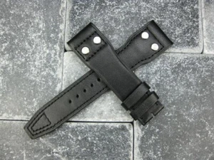 20mm Black Calf Leather Strap Rivet Watch Band for IWC Pilot Portugieser BK C - Picture 1 of 5