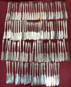 100 Pc Silverplated FLAT BUTTER SPREADERS Knives 5.5"-6.5" - Nice mix! - Picture 1 of 14
