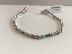 LOVE BRACELET LAB SIMULATED DIAMONDS & RUBY GEMS / 925 STERLING SILVER 7'' LONG - Picture 1 of 6