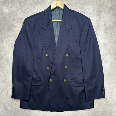 Oscar De La Renta Blazer 男式 40S 海军蓝双排扣黄铜纽扣羊毛 — 第 1/4 张图片