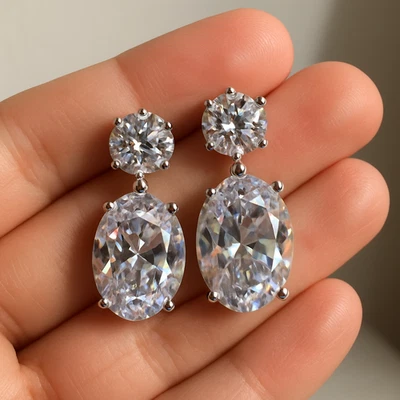 6 Ct Lab-Created Diamond 14K White Gold Over Dangle Earrings For Women Gift - Image 1 of 4