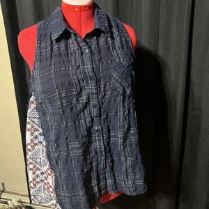 Top Hyku Sin Mangas Botón Delantero Talla L Azul Marino Boho - Imagen 1 de 7