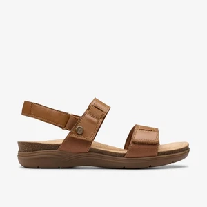 Clarks Womens April Clover Tan Combination Flat Sandals Leather Casual - Picture 1 of 6