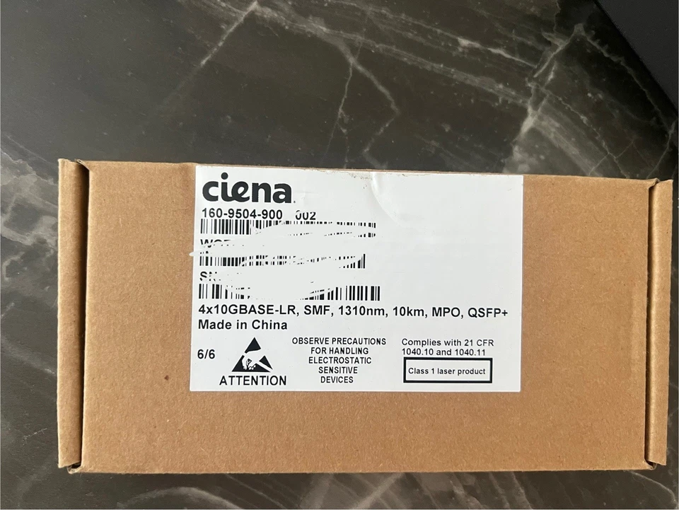 Ciena 160-9504-900 002  QSFP+, 4x10GBASE-LR, SMF, 1310nm, 10km, MPO WOTRDP1FAA - Image 1 of 1