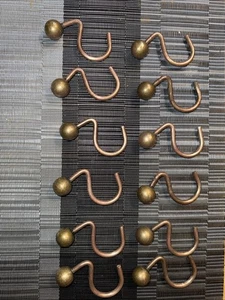 Shower Curtain Hooks Set 12 Brass Ball End - Picture 1 of 6