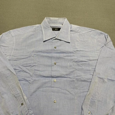Camisa Hugo Boss Para Hombre 16 32/33 Azul Blanco Pequeño Cuadros Manga Larga Vestido Algodón Foto 1 de 4