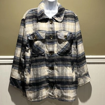 Kensie Plaid Oversized Button Down Jacket Blue Outdoors Women’s Size M NWT’s - Image 1 of 4