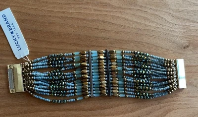 Pulsera Lucky Brand Turquesa, Oro y Latón Cuentas Cierre Magnético Nueva con Etiqueta Foto 1 de 4