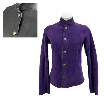 CHICO’S Women's Jacket 100% Leather SZ L Suede Reversible Deep Purple Black - Image 1 of 4