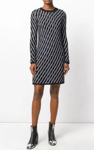 VETEMENTS Abito DIANE von FURSTENBERG DVF nero avorio bianco doppio strato a righe in maglia M 8