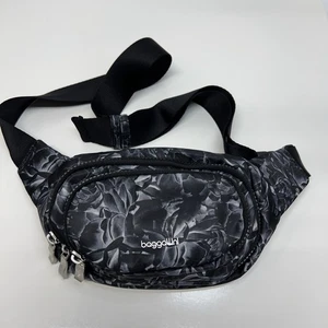 Baggallini On The Go Waist Pack Belt Bag Black Divine Rose - Picture 1 of 18