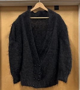 Vintage Black Mohair Shaggy Cardigan Sweater Size XL Grunge Kurt Cobain Fuzzy - Picture 1 of 9