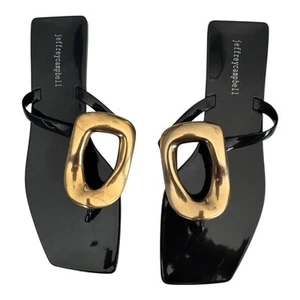 Jeffrey Campbell Linques Thong Sandals Women’s Size 9 /40 Black w/Gold - Picture 1 of 6