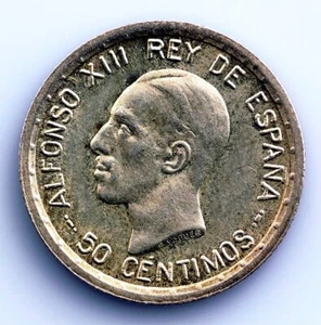 Spain-Alfonso XIII 50 céntimos 1926 SC-/UNC-. Plata 2,5 g. Brillo original - Imagen 1 de 2