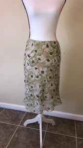 Sans Souci Woman Tan Green floral a-line skirt size Large  - Picture 1 of 8