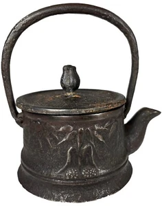 Japanese Tetsubin Cast Iron Teapot Kettle •Marked •Vintage •4.5” @ Handle - Picture 1 of 16