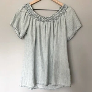 Michael Stars Small Chambray Short Sleeve Off Shoulder Chambray Top Shirt - Picture 1 of 8