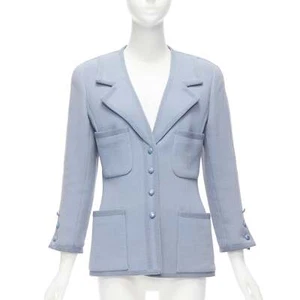 Chaqueta Chanel 1997 Vintage Azul Polvo 100% Lana 4 Bolsillos Logo CC FR38 M - Imagen 1 de 10