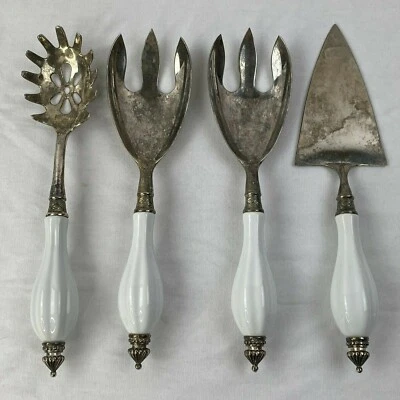 Juego de servir Godinger plateado LOTE 4 tartas de pasta de porcelana con mango blanco G03 Foto 1 de 4