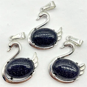 3pcs Natrual Blue Sand Stone Alloy Swan Pendant Chakra Reiki Healing Amulet - Picture 1 of 1