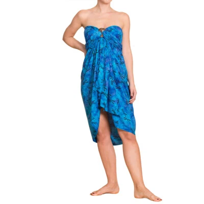 PANASIAM Sarong blaue Designs, Strandtuch Pareo batik handgemacht Schal Halstuch - Bild 1 von 2