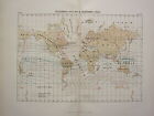C1890 Antik Landkarte ~ der Welt Isogonous Isoclinic Isodynamic Linien Oceania