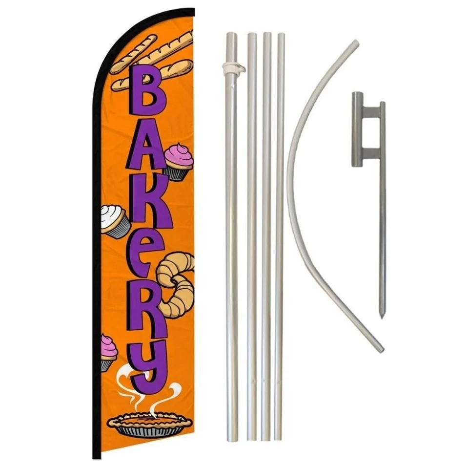 Bakery Orange Advertising Windless Banner Flag & Flag Pole Kit & Ground Spike - Image 1 of 1