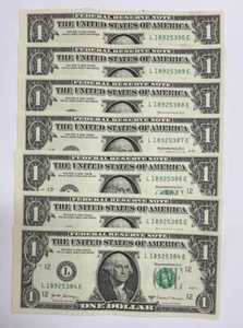 2017A $1 DOLLAR Lot Of 7 *ERROR* MISS ALIGNED CUT-OFF CENTER Consecutive Series# - Picture 1 of 3