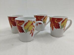 Royal Norfolk Coffee Tea Mugs Cups Autumn Fall Leaves Acorn Pattern, Set of 4