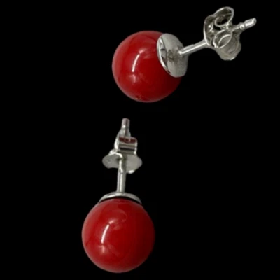 ORECCHINI DI PERLE SWAROVSKI ROSSE TONDE BOTTONE ARGENTO 925 MADE IN ITALY DONNA - Immagine 1 di 4