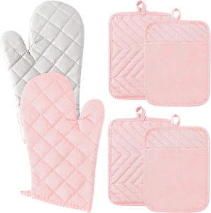 6Pcs Cotton Oven Mitts and Pot Holders Set Heat Resistant Hot Pads Dura - Picture 1 of 12