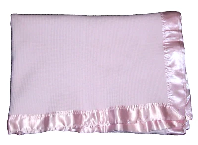 Starting Out Pink Thermal Satin Trim Baby Blanket 80% Cotton Security Lovey - Image 1 of 2