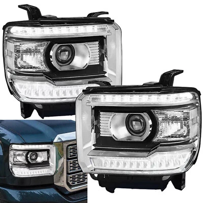 Clear OE Style LED DRL Head Lights Lamps For 2014-2018 GMC Sierra 1500 2500 3500 - Image 1 of 4
