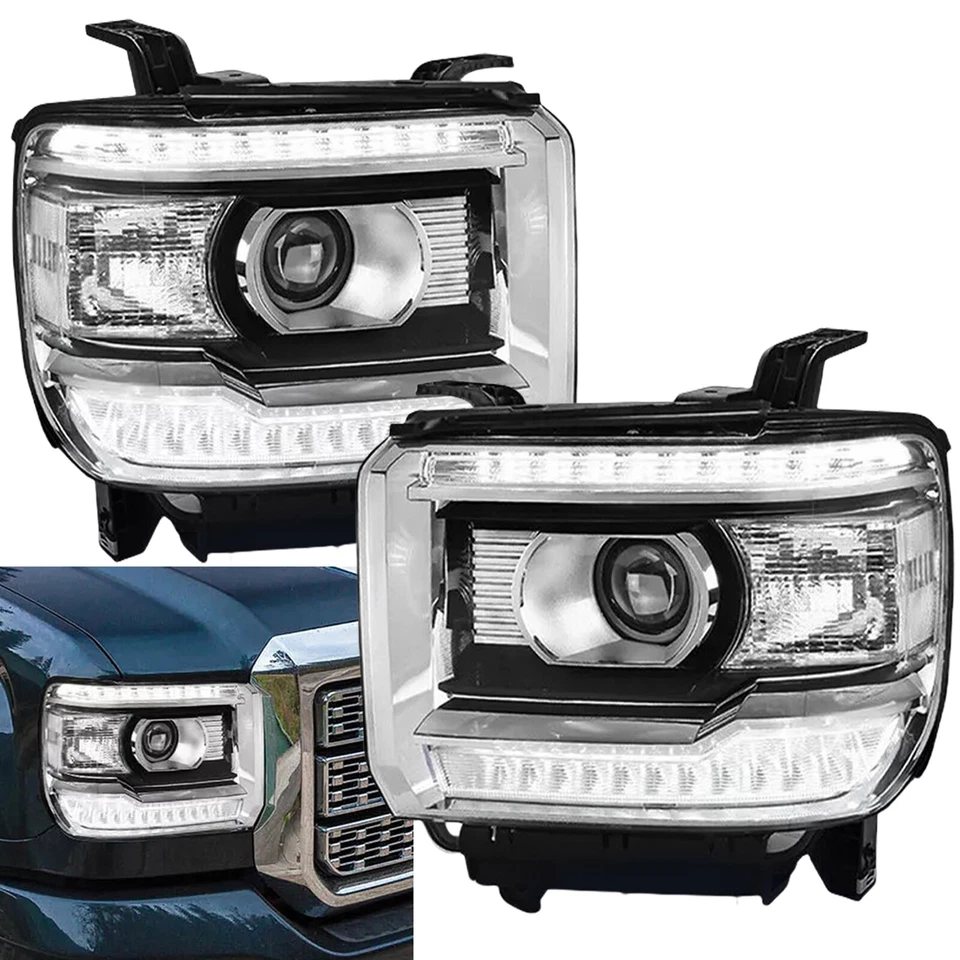 透明 OE 风格 LED DRL 车头灯适用于 2014 - 2018 年 GMC Sierra 1500 2500 3500 — 第 1/4 张图片