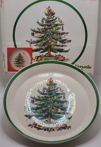 Vintage Spode Christmas Tree Green Rim Round Versatile Dish 10" In Box - Imagen 1 de 5