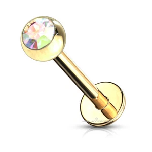 Gold Labret Monroe Bars Tragus Stud Flat Back Cartilage Aurora Borealis Piercing - Picture 1 of 1