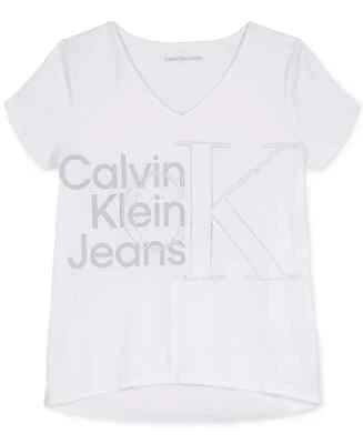 Camiseta Calvin Klein Híbrida Gráfica Monograma Niñas Grandes L (12-14) Blanca Foto 1 de 4
