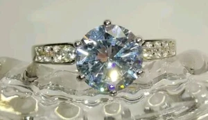 18K White Gold Plated Zirconia Round Diamond Ring Women's Size 9 Fashion Jewelry - Picture 1 of 13
