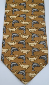 BEAUTIFUL Paul Stuart NY Gold and Gray Dolphins Silk Tie Handmade in USA - Picture 1 of 5