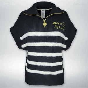 Disney Womens Star Wars Black and White Ribbed Striped Sleeveless Henley Sweater - Picture 1 of 4