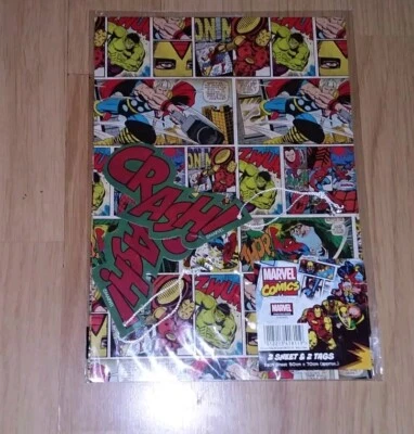RETRO MARVEL COMICS 2 SHEETS WRAPPING PAPER HULK & SPIDER MAN TAGS - Image 1 of 2