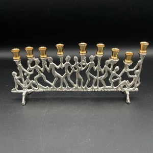 Giudaica Menorah - ottone stile brutalista - figure artistiche Hanukkah argento oro - Foto 1 di 6
