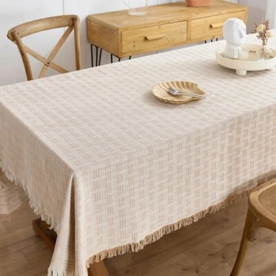 Cotton Linen Tablecloth Rustic Square Tablecloth Burlap Table Covers with Tassel - Image 1 of 4