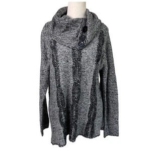 Crossroads Knit Jumper Women M Grey Black Cable Knit Cowl Neck Acrylic Pullover - Picture 1 of 13