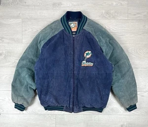 Chaqueta Bomber Miami Dolphins NFL Vintage Años 90 Gamuza Cuero Para Hombre Talla XL - Imagen 1 de 16
