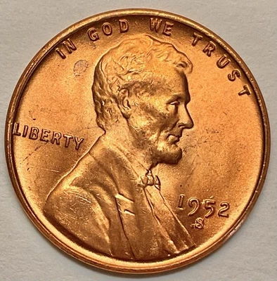 Centavo Lincoln Wheat RD 1952-S Choice rojo sin circular ~ B342 Foto 1 de 2