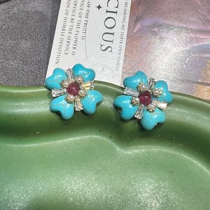 Pendientes Boho Distintivos Turquesa Flor Tachuela Azul Floral Fiesta Joyería Mujer - Imagen 1 de 5