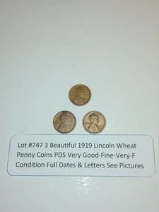 Lot #747 3 Beautiful Lincoln Wheats 1919-P 1919-D 1919-S VG-F-VF See Pictures - Picture 1 of 4