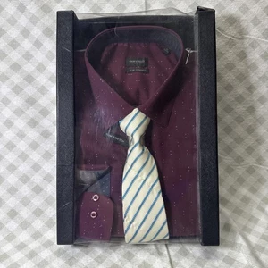 17-17 ½ 34/35 Buffalo David Bitton Maroon Dress Slim Fit Shirt & Tie Box Set - Picture 1 of 7